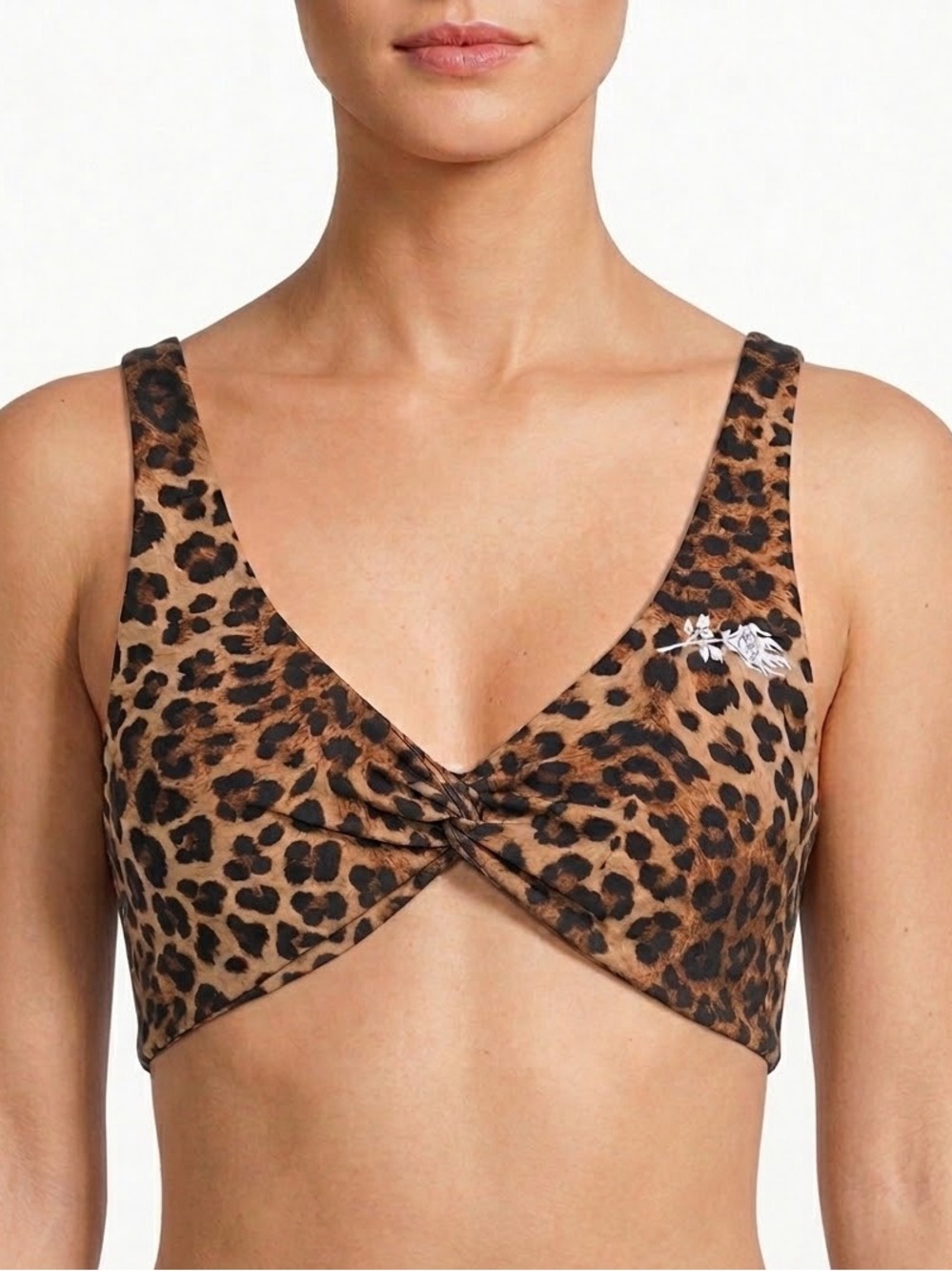 NWT Civil Regime Leopard Twist Sports Bra M Brown Black Rose Logo